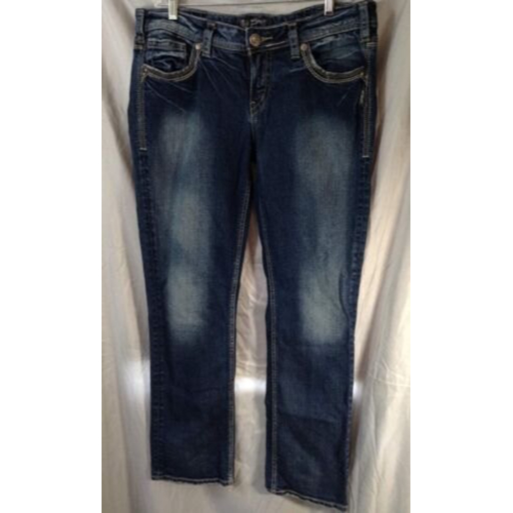 Silver Jean Co Aiko Mid Rise Bootcut Super Strech Blue Denim Jeans Womens 33x31